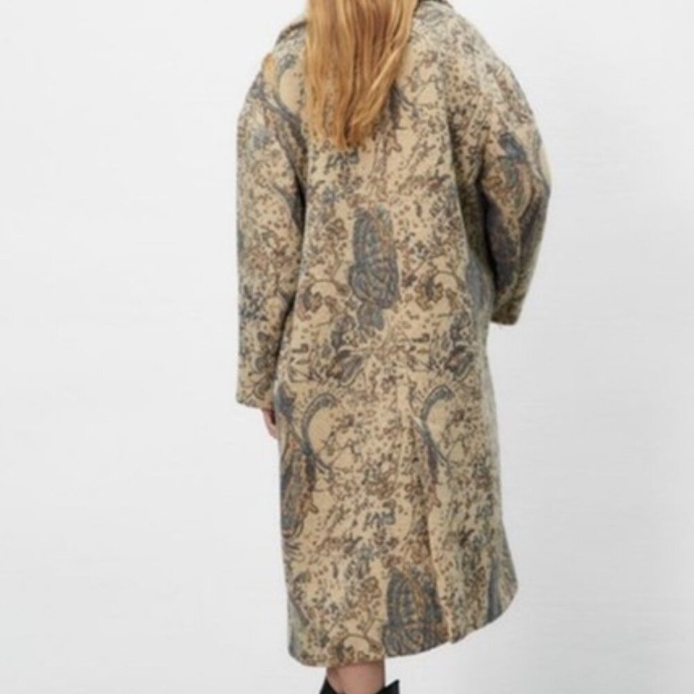 Zara Beige Paisley Long Coat - Picture 2 of 4